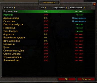 PvP и PvE миры WoW